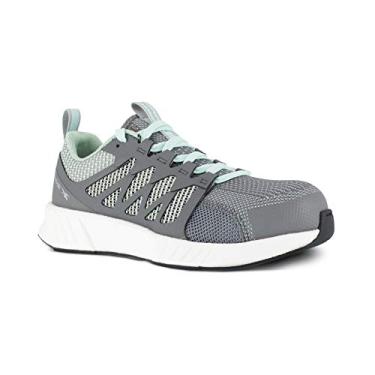 Imagem de Reebok Tênis de trabalho feminino Rb316 Fusion Flexweave Safety Toe atlético cinza, Cinza e verde menta, 35
