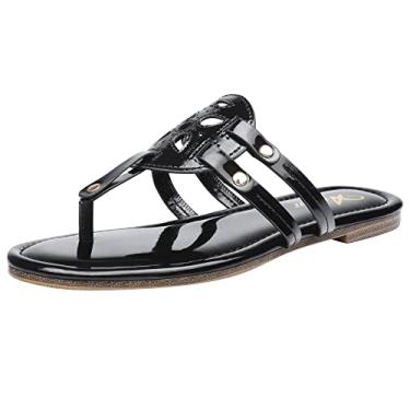 Imagem de Athlefit Sandália feminina sem salto chinelo casual slip on confortável sandália de praia feminina elegante, Patente preta, 7