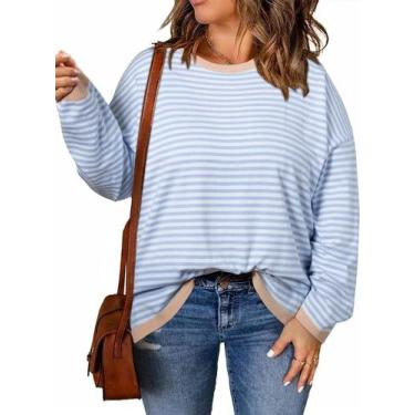 Imagem de Suéter feminino Eytino plus size casual listrado colorido