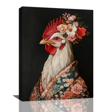 Imagem de Spaexor Arte de parede de galo, fotos engraçadas de galo, decoração de parede, pintura de impressão em tela de flor de galo, arte emoldurada para banheiro, cozinha, sala de estar, quarto, escritório