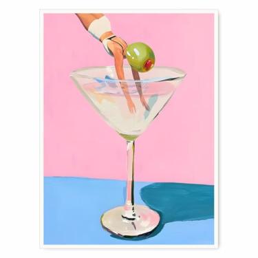 Imagem de Martini Cocktail Canvas Wall Art Olive Girl Print Fun Vintage-Inspired Bar Decor Posters for Preppy Kitchen Lounge Home Party Area Game Room Pôster Estético de Parede 28 x 35 cm Sem Moldura