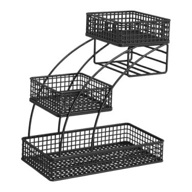 Imagem de KiBcsLic Cesta de Ferro Decorativa de 3 Níveis para Frutas, Legumes, Pães E Lanches; Elegante Fruteira de Grande Capacidade para Uso em, Preto