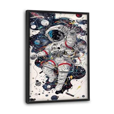 Imagem de Flintis Arte de parede emoldurada de astronauta pop grande espaço imagens de astronauta decoração de parede abstrato universo pintura em tela impressão obras de arte decoração para sala de estar