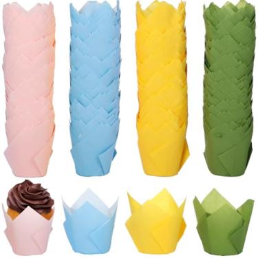 Imagem de 600 embalagens de cupcake em forma de tulipa, mini formas antiaderentes com papel resistente a gordura para casamentos e celebrações