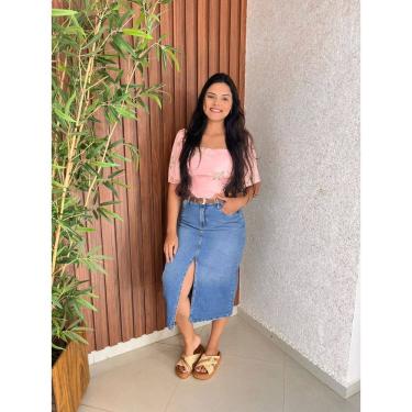 Imagem de Saia Midi Jeans Com Fenda Acompanha Cinto Crisconf