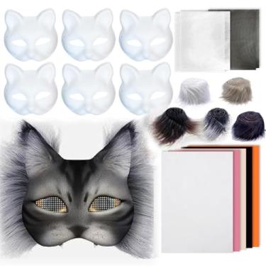 Imagem de Conjunto de Pintura Máscara Gato e Raposa DIY Grafite Artesanal Kit Teriana Criativo para Halloween Cosplay RPG Fácil Usar Personalizar com Fitas Lã Malhas Adesivas Completo Artesanato Expressão Criat
