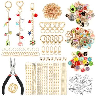 Imagem de Kit de fabricação de chaveiros de brilho labial com 315 peças, suprimentos para fabricação de chaveiros, incluindo 25 clipes de chaveiro, 20 extensores, 118 berloques, alicate de joias para fotos