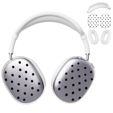 Imagem de BlHMCASE Capa de fone de ouvido para AirPods Max, capas pretas fofas de bolinhas transparentes, capa de silicone branca para fones de ouvido para Apple AirPods Max