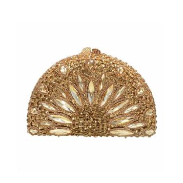 Imagem de DKQXEIM Bolsa feminina de luxo com strass de girassol para noite chique floral diamante bolsa de casamento bolsa de cristal para festa de formatura, Dourado, 7.6 x 4.8 x 1.8 inches