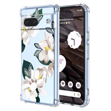 Imagem de WEIOUHR Capa para Pixel 7A Google 7A transparente macia TPU design de flor branca, à prova de choque, resistente a arranhões, capa protetora leve, para Google Pixel 7A (Magnólia)