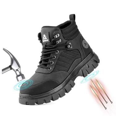 Imagem de TAERDUN Botas masculinas de aço para segurança no trabalho, impermeáveis, antiderrapantes, respiráveis, confortáveis, leves, industriais e de construção, botas de soldagem indestrutíveis, Cinza 419