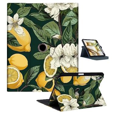 Imagem de FamillCase Capa compatível com iPad Air 4ª geração, capa para iPad Air 5ª geração 10,9 polegadas, capa protetora com suporte giratório de 360 graus com despertar automático - flores de limão