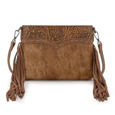 Imagem de Trinity Ranch Bolsa tiracolo feminina ocidental de couro bovino, Marrom