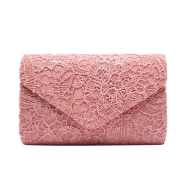 Imagem de YUGAORULI Bolsa clutch feminina de renda para noite bolsa clutch para mulheres formal elegante envelope festa de casamento bolsa de formatura, Rosa coral