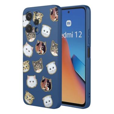 Imagem de HTXWXJC Capa de telefone para Redmi 12, capa para Xiaomi Poco M6 Pro 5G à prova de choque flexível bumper TPU capa macia padrão gato capa de telefone para Xiaomi Redmi 12 gato azul