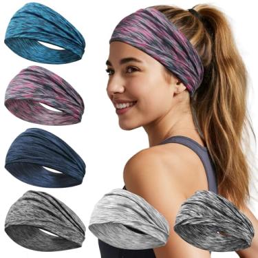 Imagem de IMYORT Pacote com 6 faixas de cabelo largas para mulheres – faixas de cabelo antiderrapantes para esportes, ioga, treino, corrida, uso diário, macio, elástico, absorvente de suor, acessórios de cabelo