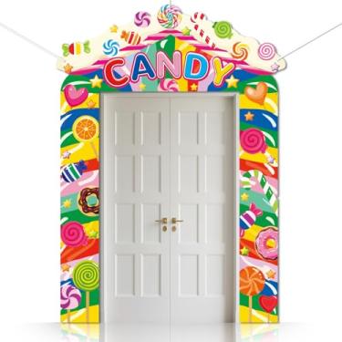 Imagem de CUTHOLLOW 3 peças Candy Land Party Decoração Varanda Sinal Banner, Lollipop Donut Candy Tema Decorações de Aniversário Faixa de Porta Pendurada Foto Pano de Fundo Chá de Bebê Suprimentos de Festa