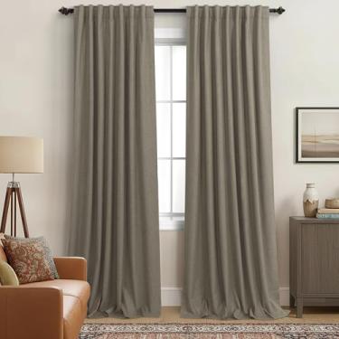 Imagem de KOUFALL Cortinas isoladas para o inverno, cortina do chão ao teto, cortinas blackout de linho térmico pesado para sala de estar, quarto, largura 132 x 236 cm de comprimento, marrom claro acinzentado