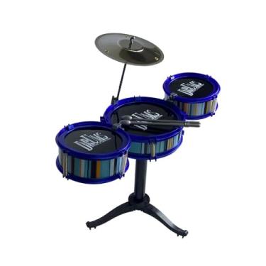 Imagem de Mini Bateria Musical Infantil, 7 Peças, Plástico, Vermelho, Azul e Amarelo, com 3 Tambores, Prato e Baquetas, 36,5 x 40,5 cm,sortida
