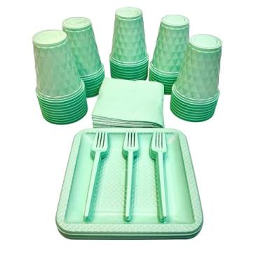 Imagem de Kit Festa com 180 itens - 40 Pratos 40 Copos 50 Garfinhos 50 Guardanapos Descartáveis Aniversário Candy (Verde Candy)