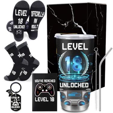 Imagem de INCOK Conjunto de presentes de aniversário de 18 peças, ideias legais de presente de aniversário de 18 anos para meninos, filho, neto, sobrinho, irmão, da mamãe pai, presente para jogadores com copo