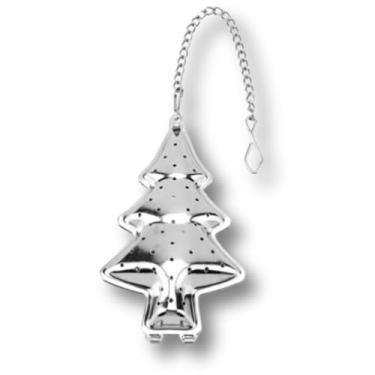 Imagem de Infusor de Chá em Formato de Árvore de Natal, Aço Inoxidável Prateado, Peneira de Malha com Corrente para Chá em Folhas e Temperos, Reutilizável