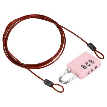 Imagem de PATIKIL Cabo de aço de segurança de 2 m (199,9 cm) com trava de combinação de 3 dígitos, 1 conjunto de cadeado de viagem revestido de PVC corda de arame de segurança laço duplo para mala de bagagem