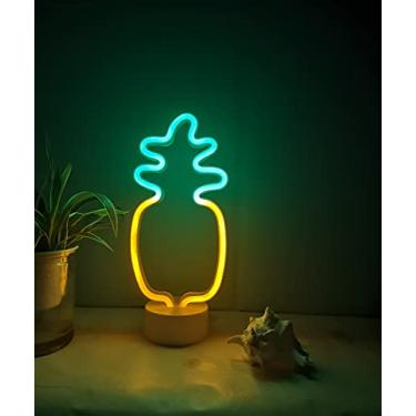 Imagem de Arco-íris neon placas festival de parede neon luzes sinal arte decoração luz para Natal casa decoração quarto, sala de estar escritório casamento Natal Dia dos Namorados festa operado por USB, Pineapple-lamp Base