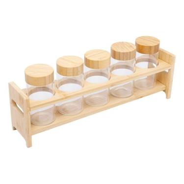Imagem de Conjunto 5 Porta Tempero De Vidro E Suporte De Bambu - Wolff Cor Incol