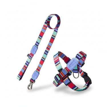 Imagem de Peitoral em X com Guia para Cães – Estampa Raios e Listras Violeta | Tamanho G | Confortável, Ajustável e Antipuxão