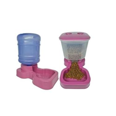 Imagem de KIT BEBEDOURO 10L COMEDOURO/TRATADOR 8L/3,5KG AUTOMÁTICO CÃES E GATOS (ROSA)