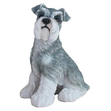 Imagem de POYUFRG Estátuas de animais de jardim, estatuetas fofas de cachorro em memória de Schnauzer para decoração de coleções de resina ao ar livre para enfeites de jardim de gramado doméstico, cinza, 15