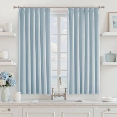 Imagem de BSfullts Cortinas blackout 137 cm de comprimento azul claro plissado isolamento térmico, escurecimento de ambiente, redução de ruído, cortina luxuosa para quarto e sala de estar, conjunto de 2 painéis