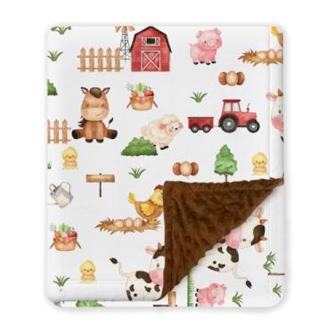 Imagem de Cobertores de animais de fazenda, cobertor de minky para meninos e meninas com base pontilhada de camada dupla para bebês, 76 x 101 cm, cobertor de cama de berçário leve e quente (03)