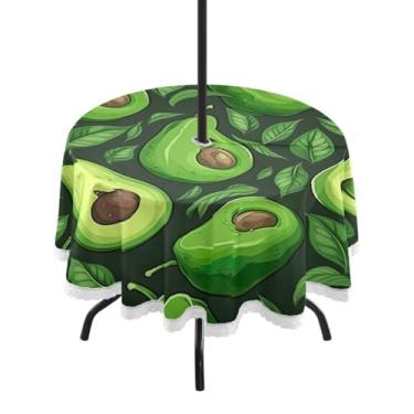 Imagem de ATTX Toalha de mesa redonda pequena com fatias de abacate ao ar livre – 152 cm, impermeável, à prova de derramamento, uso interno/externo, com orifício para guarda-chuva com zíper para acampamento
