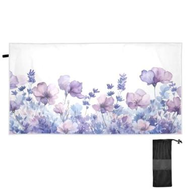 Imagem de ATTX Toalha de praia de flor de lavanda 79 x 188 cm - Cobertor de microfibra leve de secagem rápida e resistente à areia para piscina, ioga, academia e viagens | Esportes de banho de natação multiuso