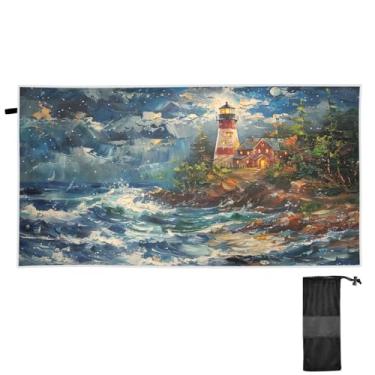 Imagem de Blueangle Lighthouse Toalha de praia com pintura a óleo - Toalhas de viagem leves e compactas de grandes dimensões - Toalha super absorvente de secagem rápida para natação, acampamento e férias (687)