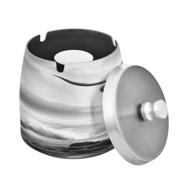 Imagem de Blueangle Cinzeiro engraçado de vaca Highland com tampa para cigarros, à prova de vento/chuva, aço inoxidável, sem fumaça, inodoro, cinzeiro para uso interno ou externo (177)