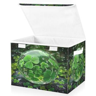 Imagem de Blueangle Caixas de armazenamento dobráveis 1 pacote, cestas de armazenamento de trevo verde com tampas e alça para casa, quarto, armário e escritório (14)