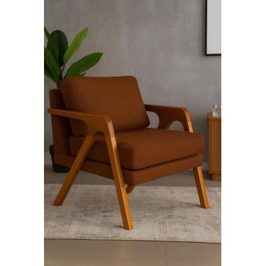 Imagem de Poltrona Decorativa Braço de Madeira Linho Mona - RK Martins