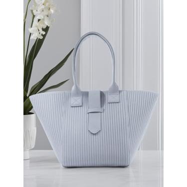 Imagem de Bolsa de mão feminina bolsa de ombro de malha para viagens casuais de trabalho, Cinza claro, Casual