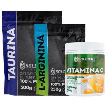 Imagem de Kit: Arginina 250g + Taurina 500g + Vitamina C Em Pó 500g - 100% Puro Importado - Soldiers Nutrition-Unissex