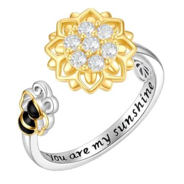 Imagem de SUPAC Colar feminino com pingente de girassol e abelha You Are My Sunshine, joia delicada, presente de aniversário ou Natal, Adjustable, Metal, Sem pedra preciosa