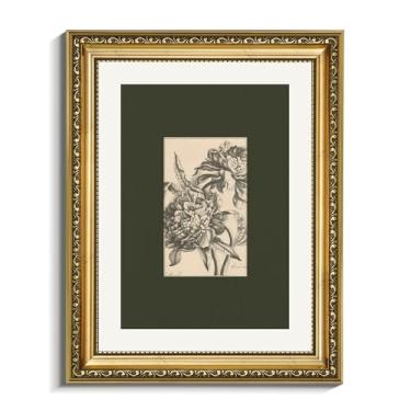 Imagem de VIYYIEA Arte de parede em tela emoldurada dourada, desenho de peônia