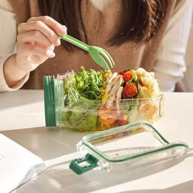 Imagem de Asixxsix Frasco de Salada Com Abertura Lateral, Frasco de Pedreiro de Cápsula de Salada à Prova de Vazamento de 1000ml Com Compartimento de Molho de Tampa, Caixa de Preparação de