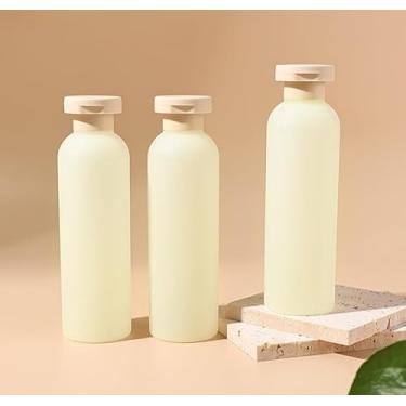 Imagem de 3 garrafas recarregáveis de 200 ml com tampa flip, cor transparente, recipientes de viagem de plástico à prova de vazamento para xampu, condicionador, cremes, loção verde, rosa, garrafa de viagem
