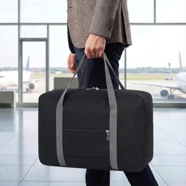 Imagem de Bolsa de viagem leve e dobrável – Mala de mão compacta para viagens noturnas, bolsa unissex para fim de semana, Preto, 17.7 x 12.6 x 6.3 inches, Esportes