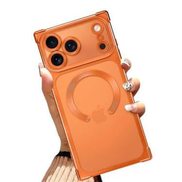 Imagem de AIGOMARA Capa magnética para iPhone 17 Pro Max de 6,9 polegadas [compatível com MagSafe] Capa protetora fina de TPU macio com cantos reforçados à prova de choque para mulheres e homens - laranja