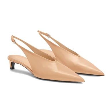 Imagem de Coutgo Sapato social feminino de salto baixo com bico fino fechado e corte em V, Caqui, 35