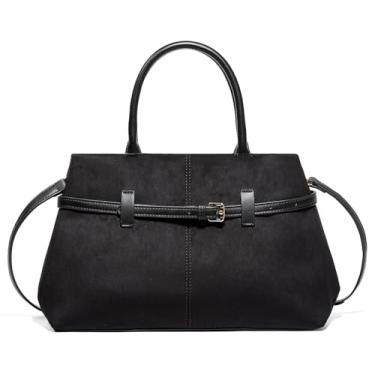 Imagem de Bolsa de camurça retrô despojada Hobo com fivela, bolsa transversal de ombro causal 2025 bolsa de grande capacidade, Preto, Medium